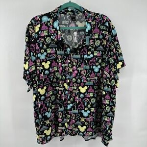 Disney Parks Her Universe Shirt Womens 3x Black Neon Mickey Pirarates Button NEW
